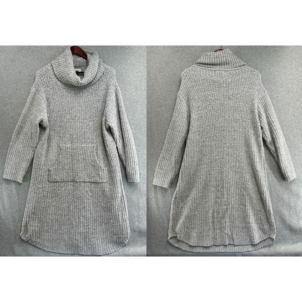Softies Snuggle Lounger Dress Gray Cowl Neck Ribbed Knit Pocket Cozy Womens L XL